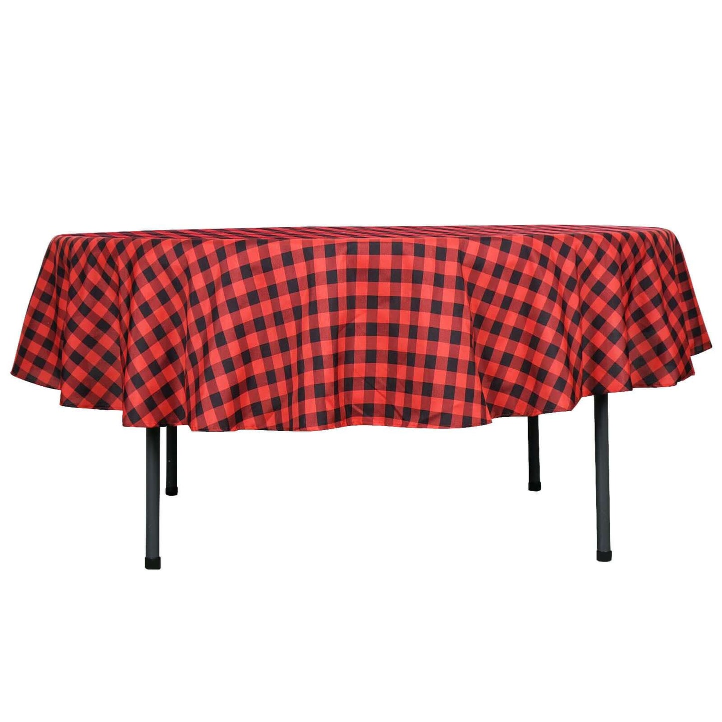 90" | Black/Red Buffalo Plaid Round Tablecloth, Gingham Polyester Checkered Tablecloth