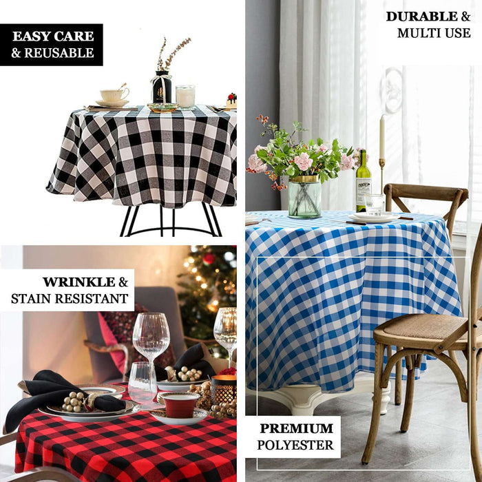 90" | Black/Red Seamless Buffalo Plaid Round Tablecloth, Gingham Polyester Checkered Tablecloth