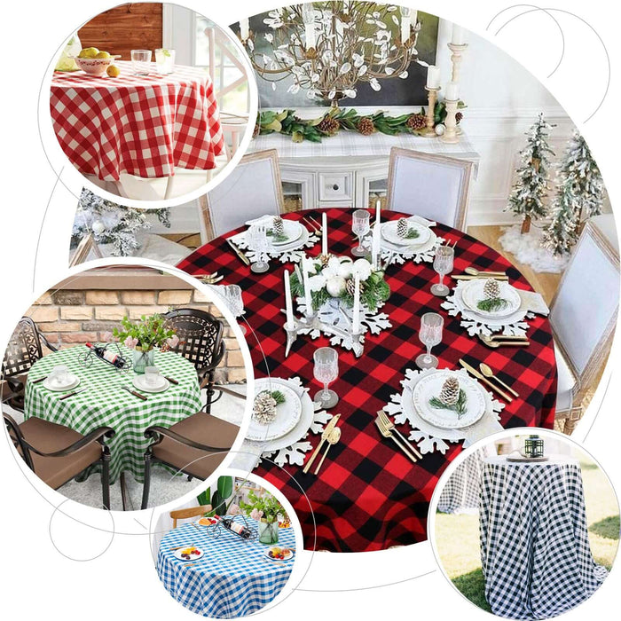 90" | Black/Red Seamless Buffalo Plaid Round Tablecloth, Gingham Polyester Checkered Tablecloth