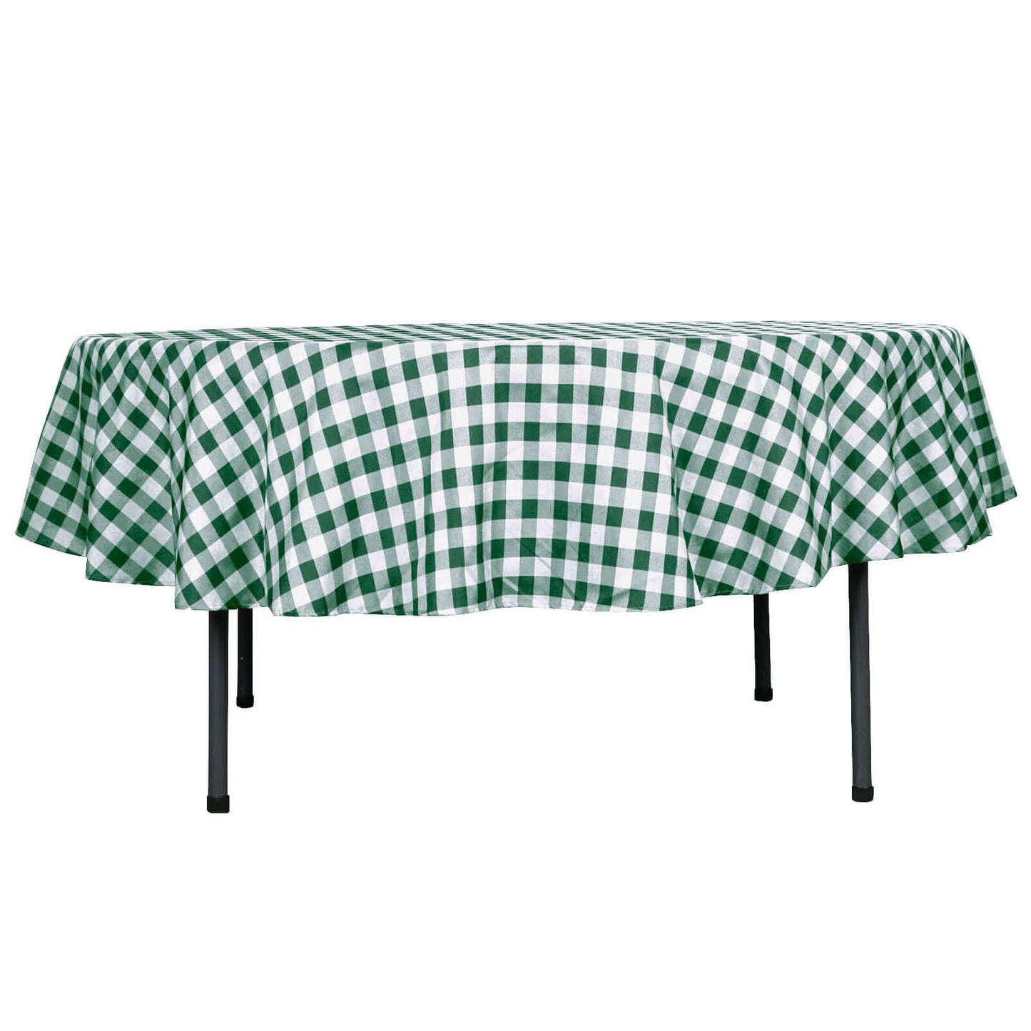 90" | White/Green Buffalo Plaid Round Tablecloth, Gingham Polyester Checkered Tablecloth