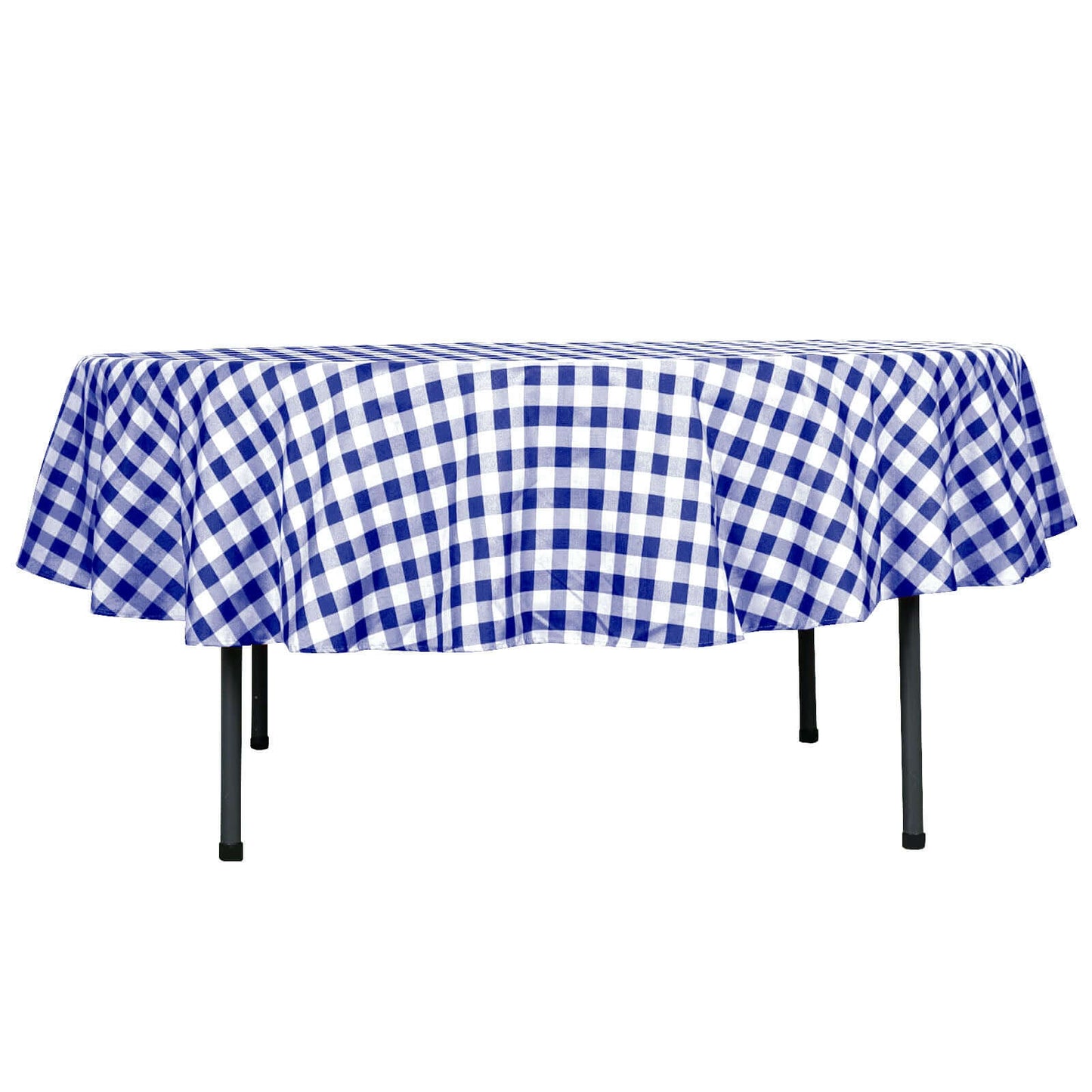 90" | White/Navy Blue Buffalo Plaid Round Tablecloth, Gingham Polyester Checkered Tablecloth