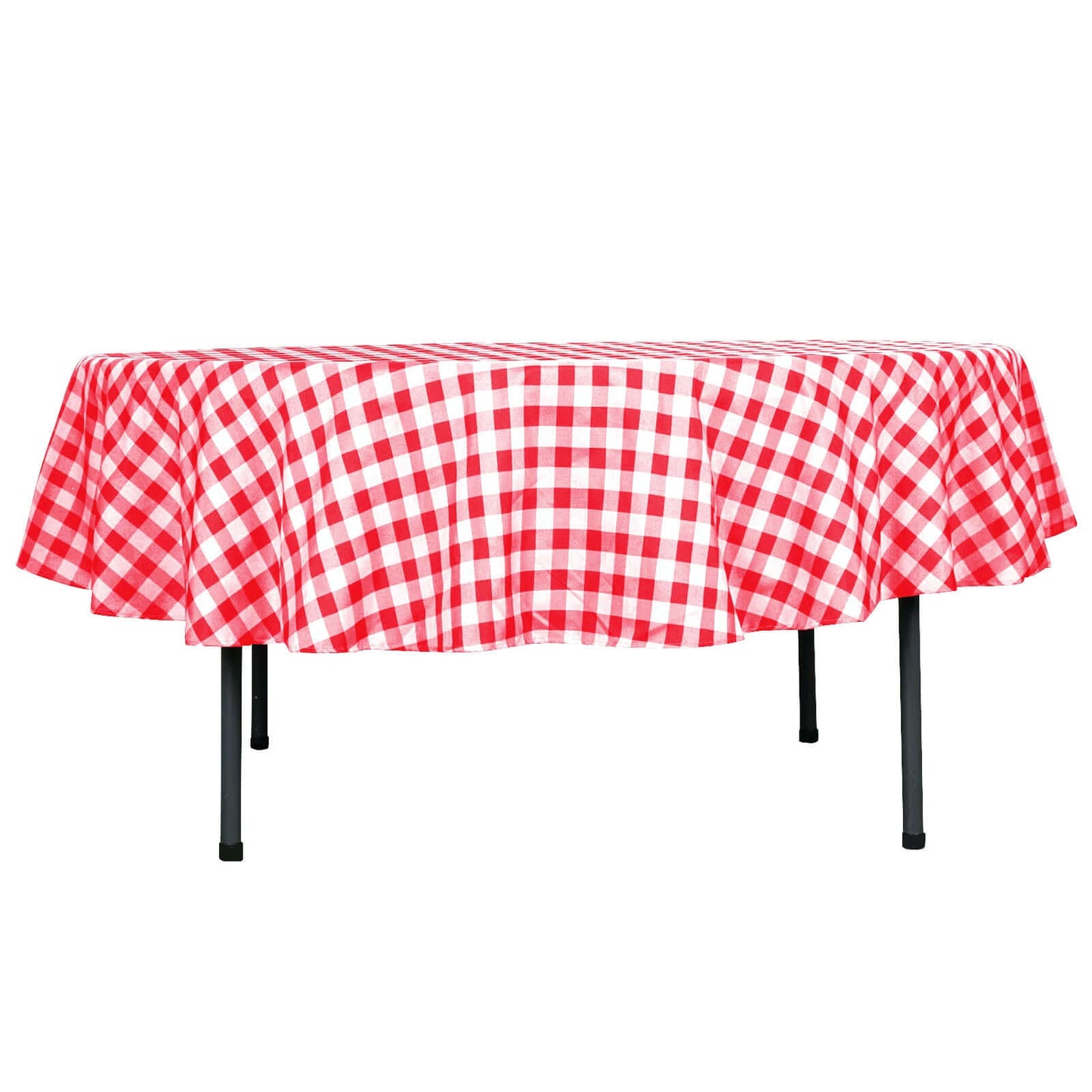 90" | White/Red Buffalo Plaid Round Tablecloth, Gingham Polyester Checkered Tablecloth