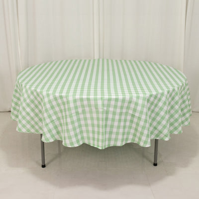 Charming White Sage Green Buffalo Plaid Round Tablecloth 90"