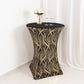 Spandex 30" Round Cocktail Table Cover Black/Gold with Wave Embroidered Sequins - Glamorous Design for Upscale Events