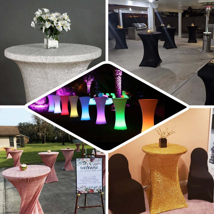 Rose Gold Metallic Shimmer Tinsel Spandex Cocktail Table Cover