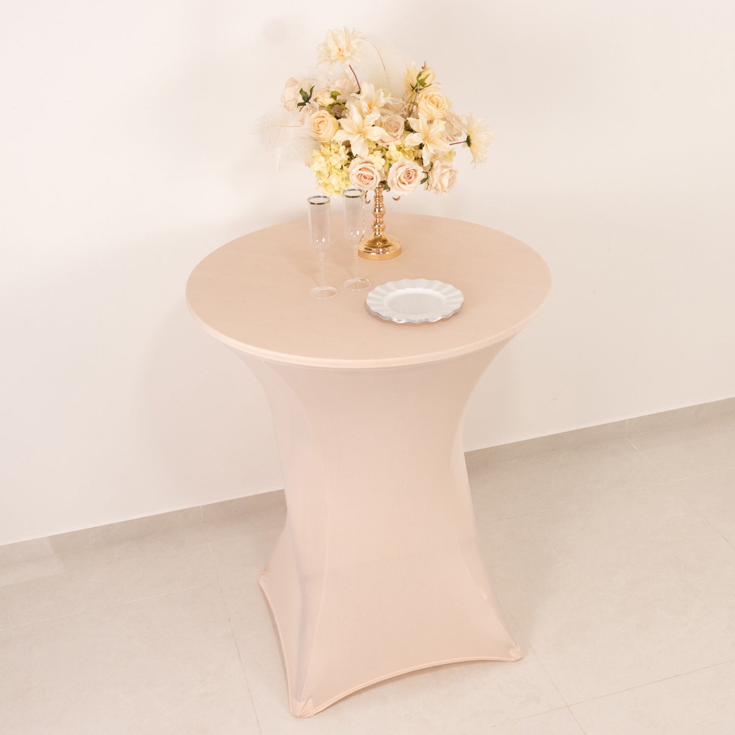 Blush Highboy Spandex Cocktail Table Cover, Fitted Stretch Tablecloth for 33"-36" Dia High Top Tables