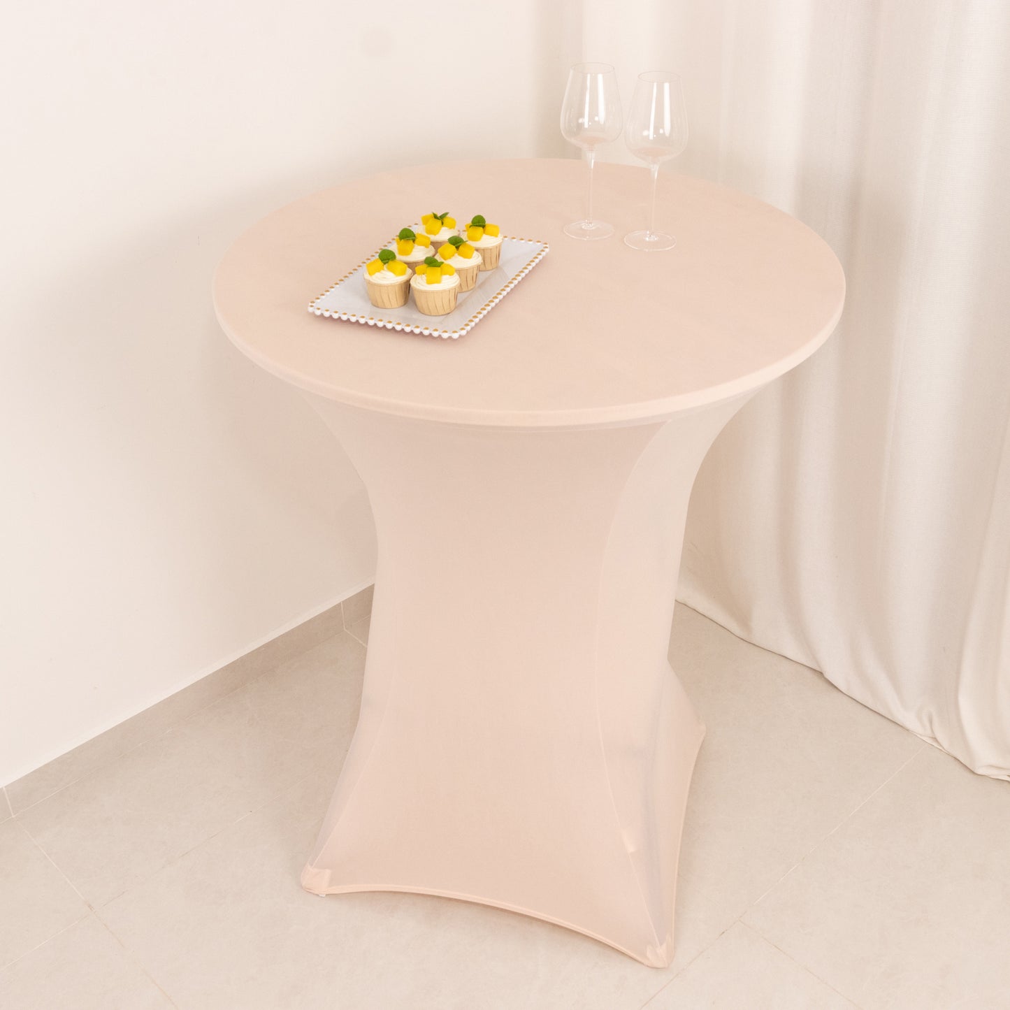 Blush Highboy Spandex Cocktail Table Cover, Fitted Stretch Tablecloth for 33"-36" Dia High Top Tables