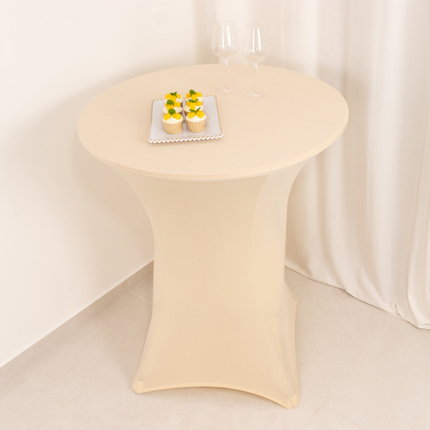 Beige Highboy Spandex Cocktail Table Cover, Fitted Stretch Tablecloth for 33"-36" Dia High Top Tables