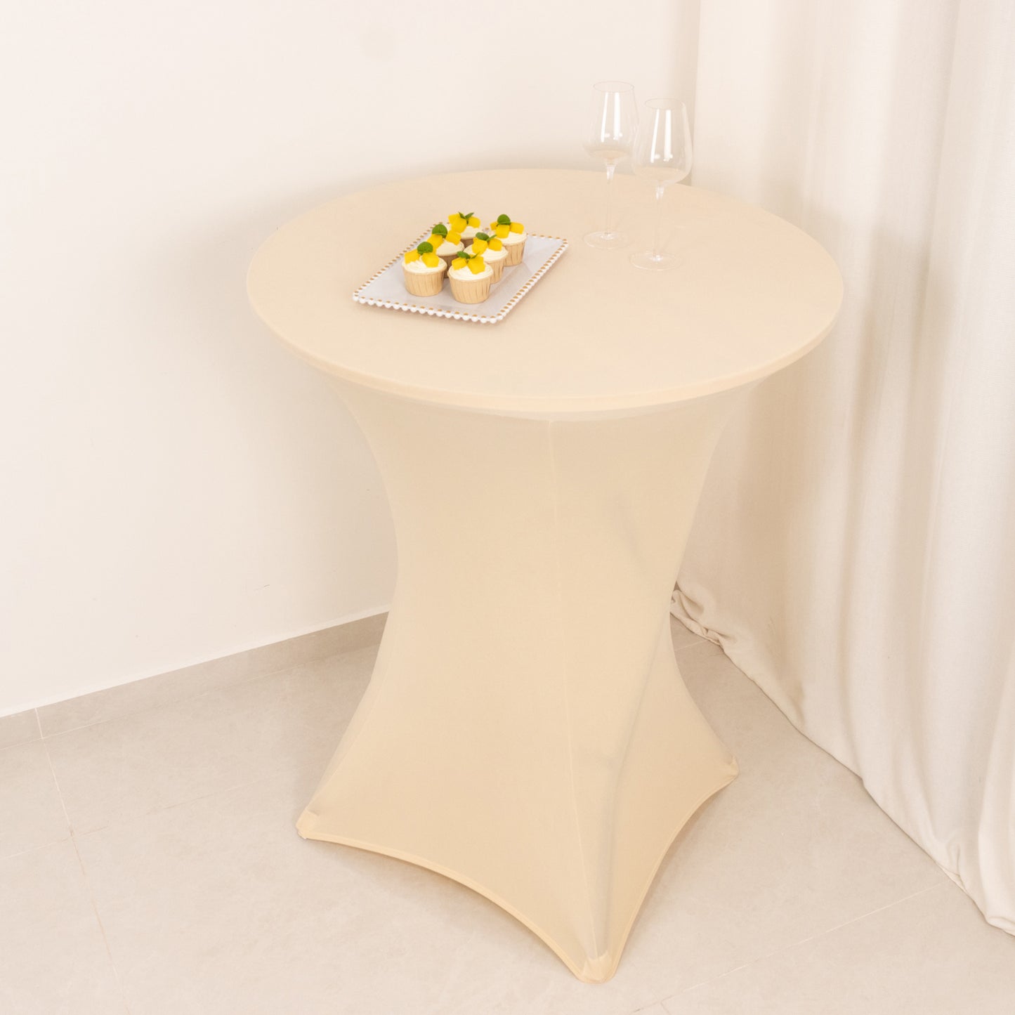 Beige Highboy Spandex Cocktail Table Cover, Fitted Stretch Tablecloth for 33"-36" Dia High Top Tables