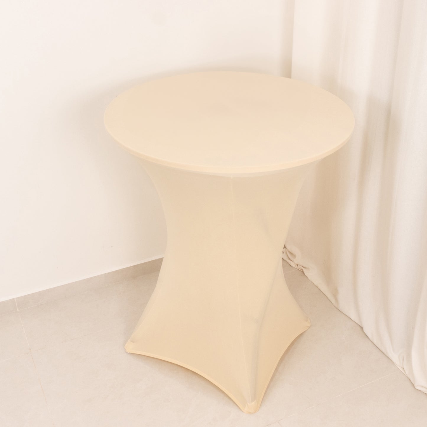 Beige Highboy Spandex Cocktail Table Cover, Fitted Stretch Tablecloth for 33"-36" Dia High Top Tables