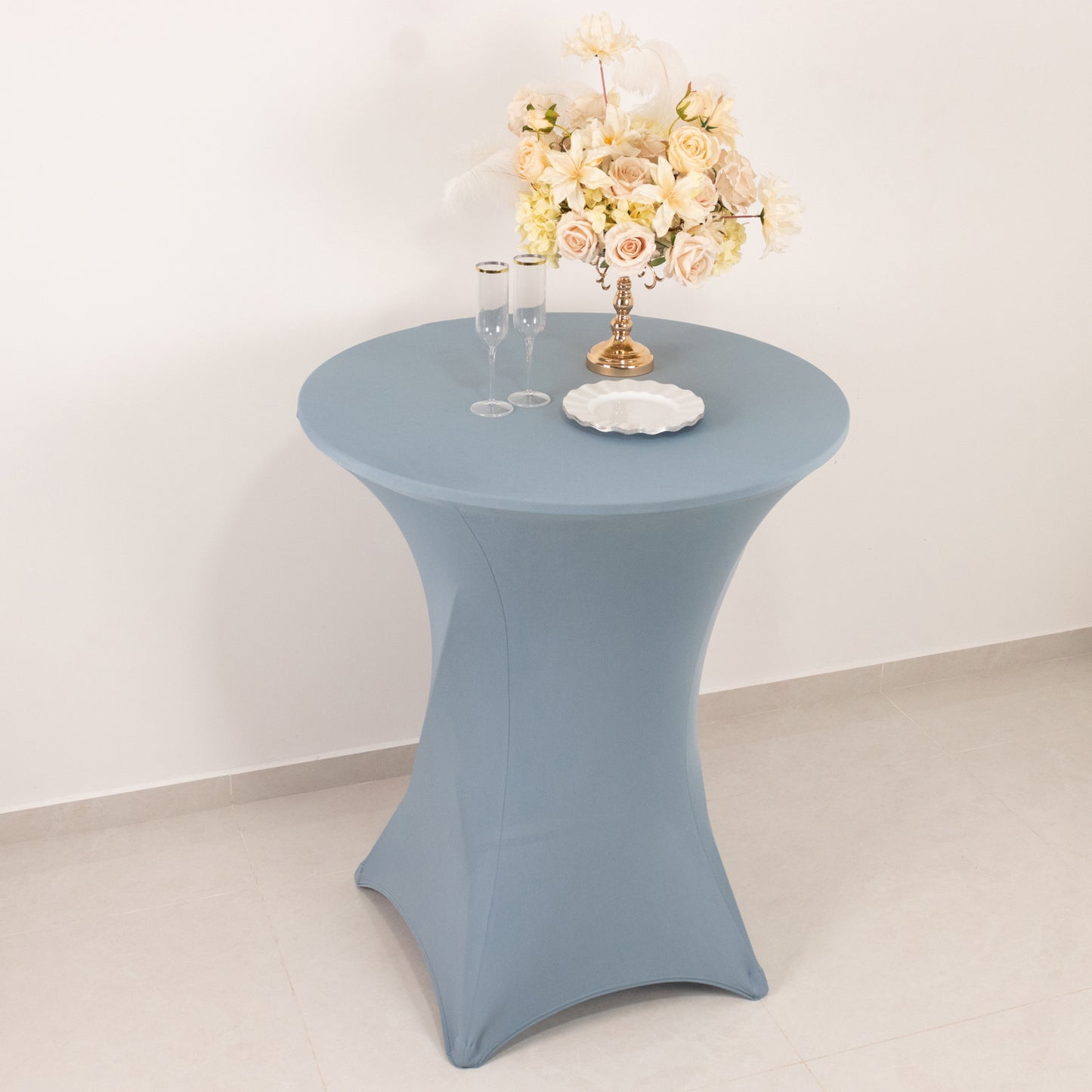 Dusty Blue Highboy Spandex Cocktail Table Cover, Fitted Stretch Tablecloth for 33"-36" Dia High Top Tables