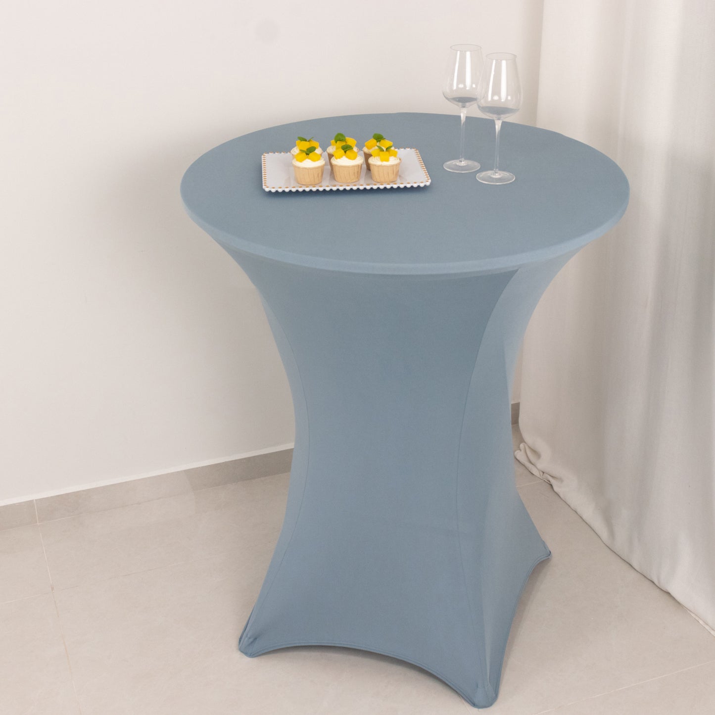 Dusty Blue Highboy Spandex Cocktail Table Cover, Fitted Stretch Tablecloth for 33"-36" Dia High Top Tables