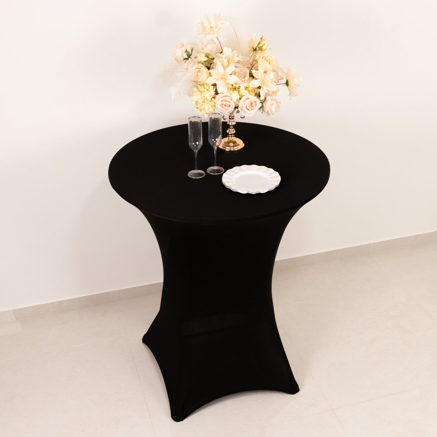 Black Highboy Spandex Cocktail Table Cover, Fitted Stretch Tablecloth for 33"-36" Dia High Top Tables