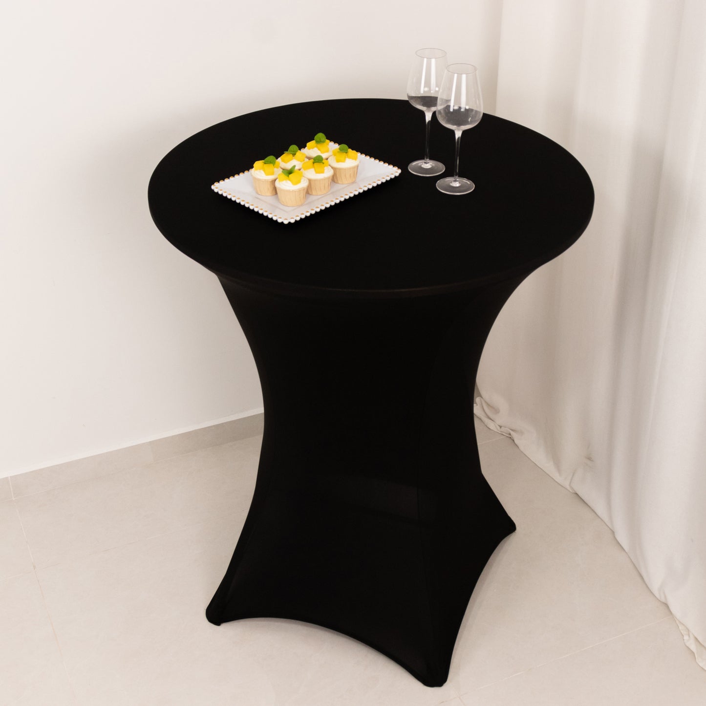 Black Highboy Spandex Cocktail Table Cover, Fitted Stretch Tablecloth for 33"-36" Dia High Top Tables