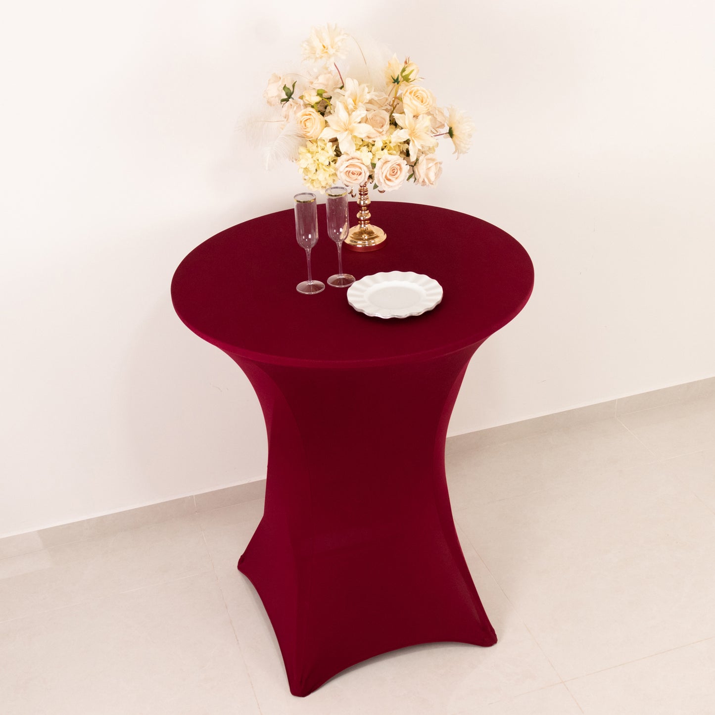 Burgundy Highboy Spandex Cocktail Table Cover, Fitted Stretch Tablecloth for 33"-36" Dia High Top Tables