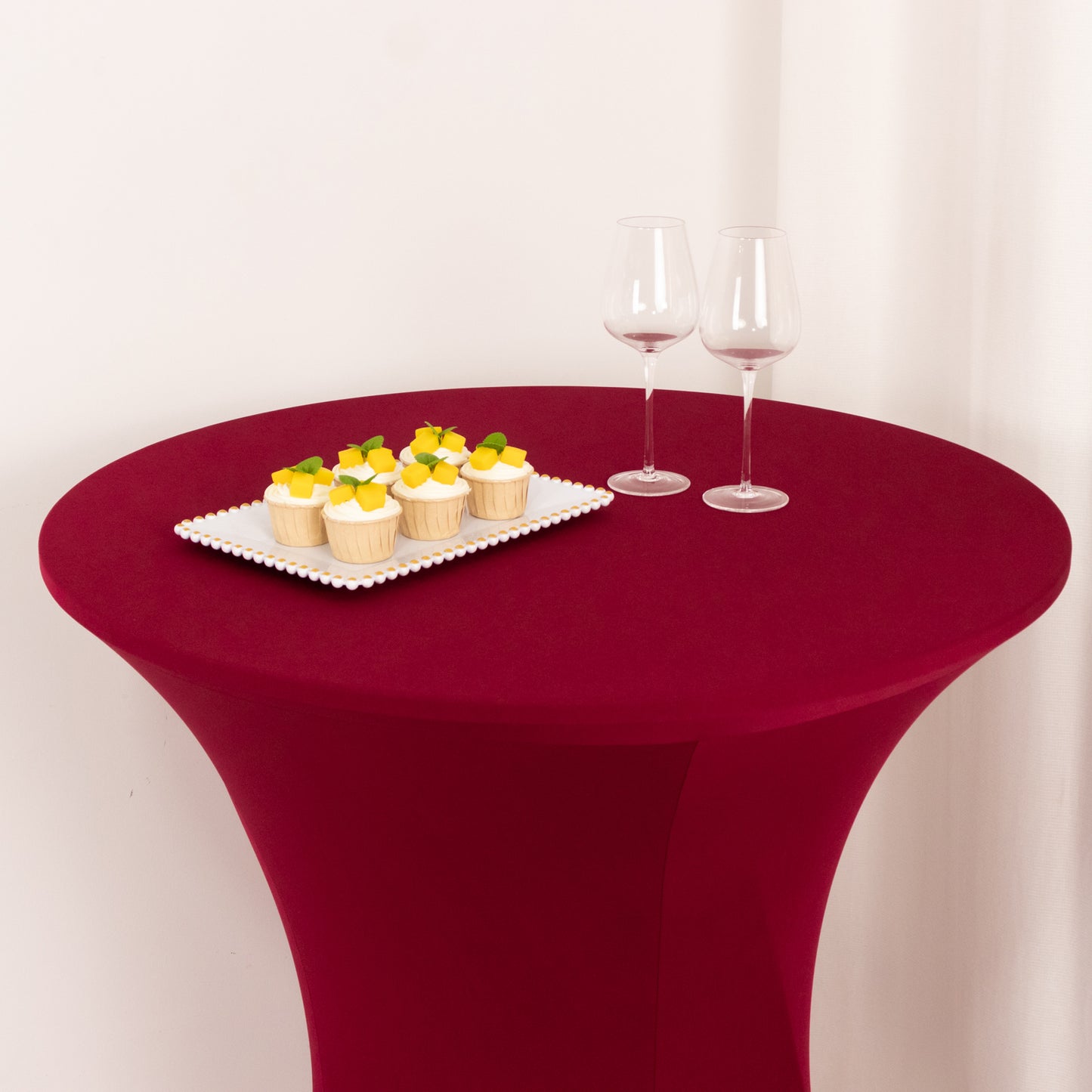 Burgundy Highboy Spandex Cocktail Table Cover, Fitted Stretch Tablecloth for 33"-36" Dia High Top Tables