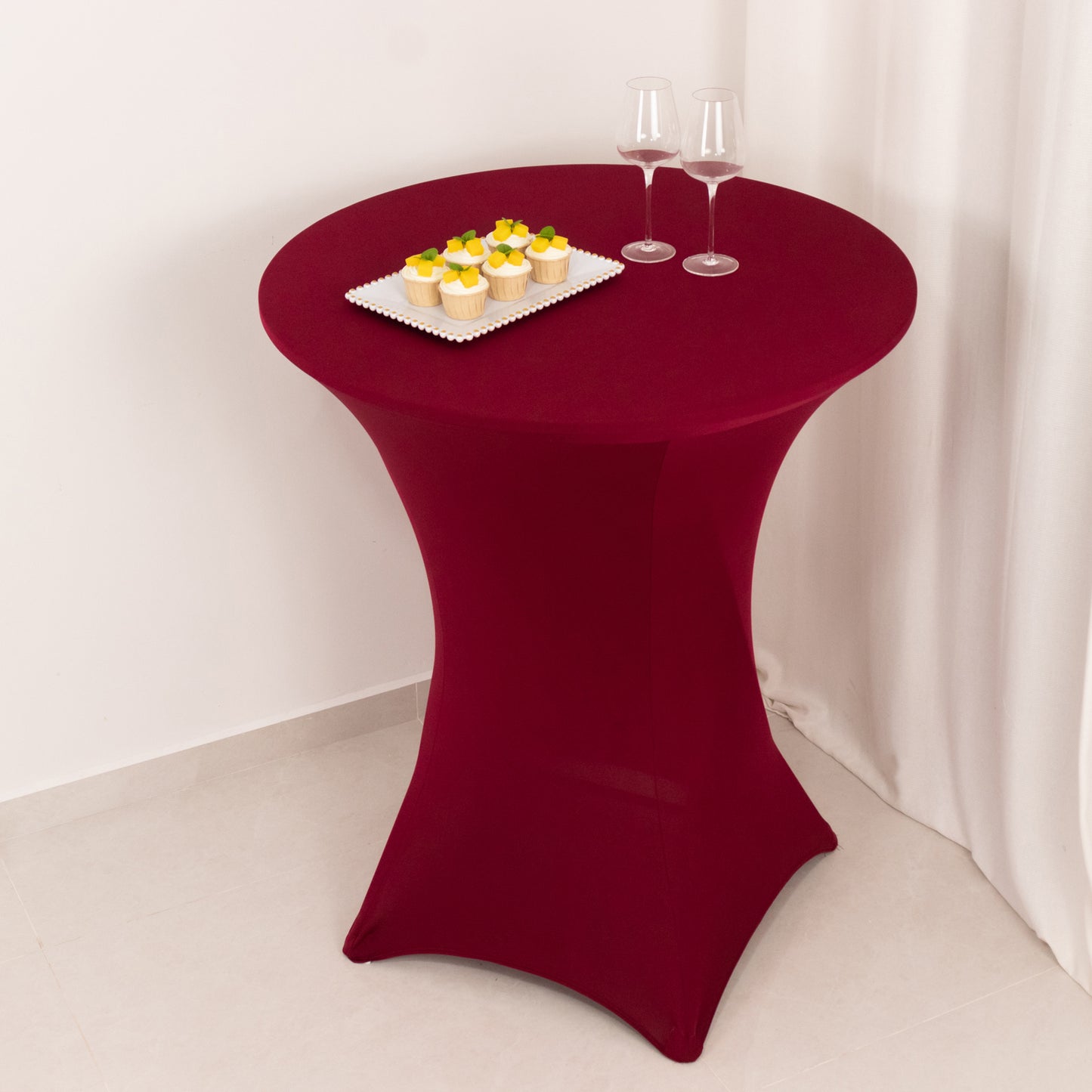 Burgundy Highboy Spandex Cocktail Table Cover, Fitted Stretch Tablecloth for 33"-36" Dia High Top Tables