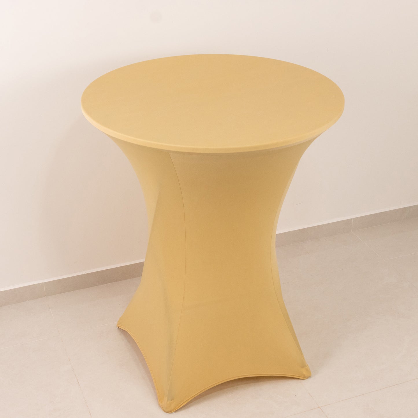 Spandex 36" Round Cocktail Table Cover Champagne - Easy to Maintain Stretch Fitted Highboy Tablecloth