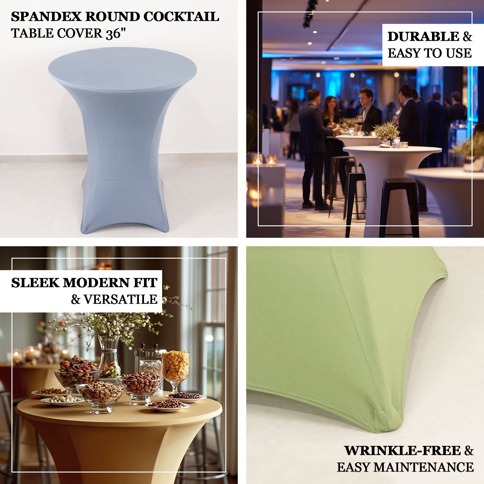 Spandex 36" Round Cocktail Table Cover - Easy to Maintain Stretch Fitted Highboy Tablecloth