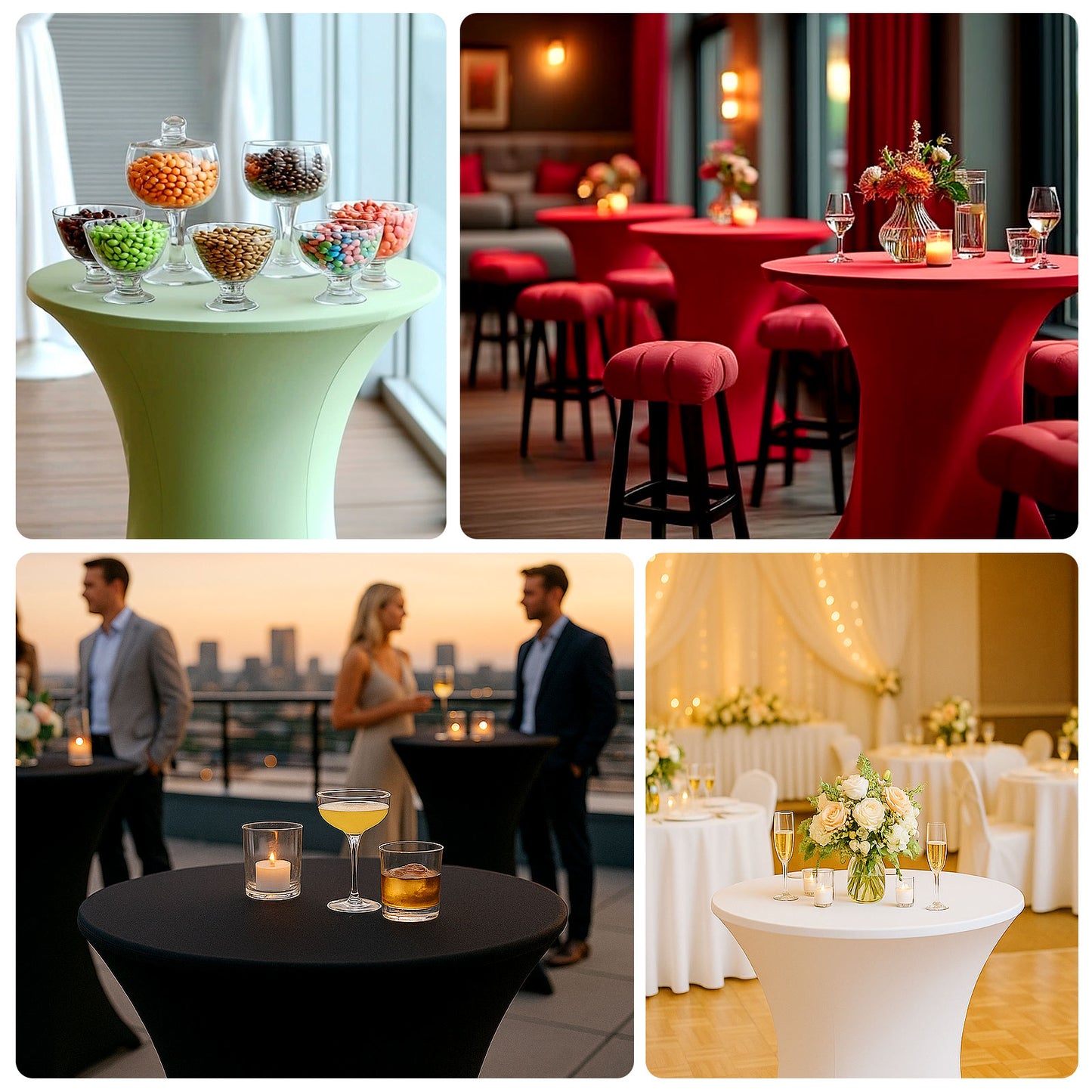 Spandex 36" Round Cocktail Table Cover - Easy to Maintain Stretch Fitted Highboy Tablecloth