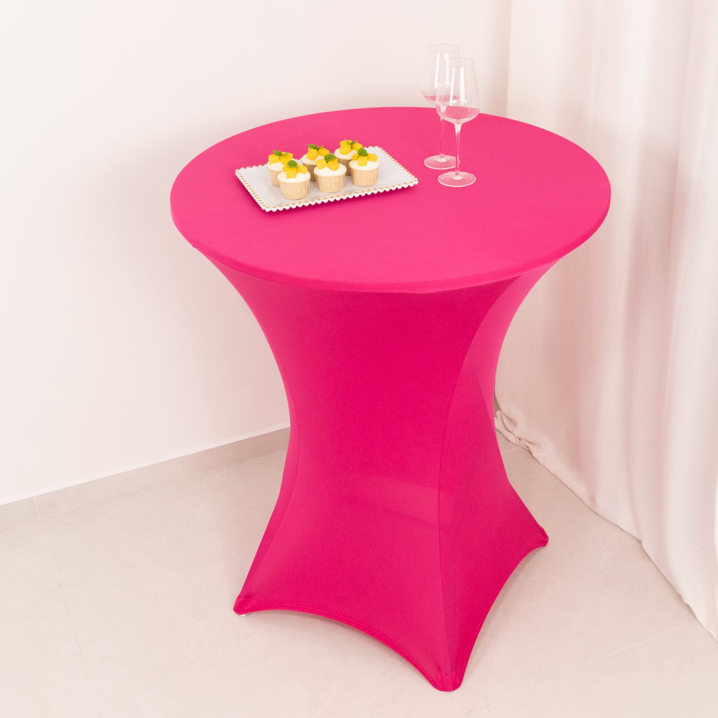 Fuchsia Highboy Spandex Cocktail Table Cover, Fitted Stretch Tablecloth for 33"-36" Dia High Top Tables