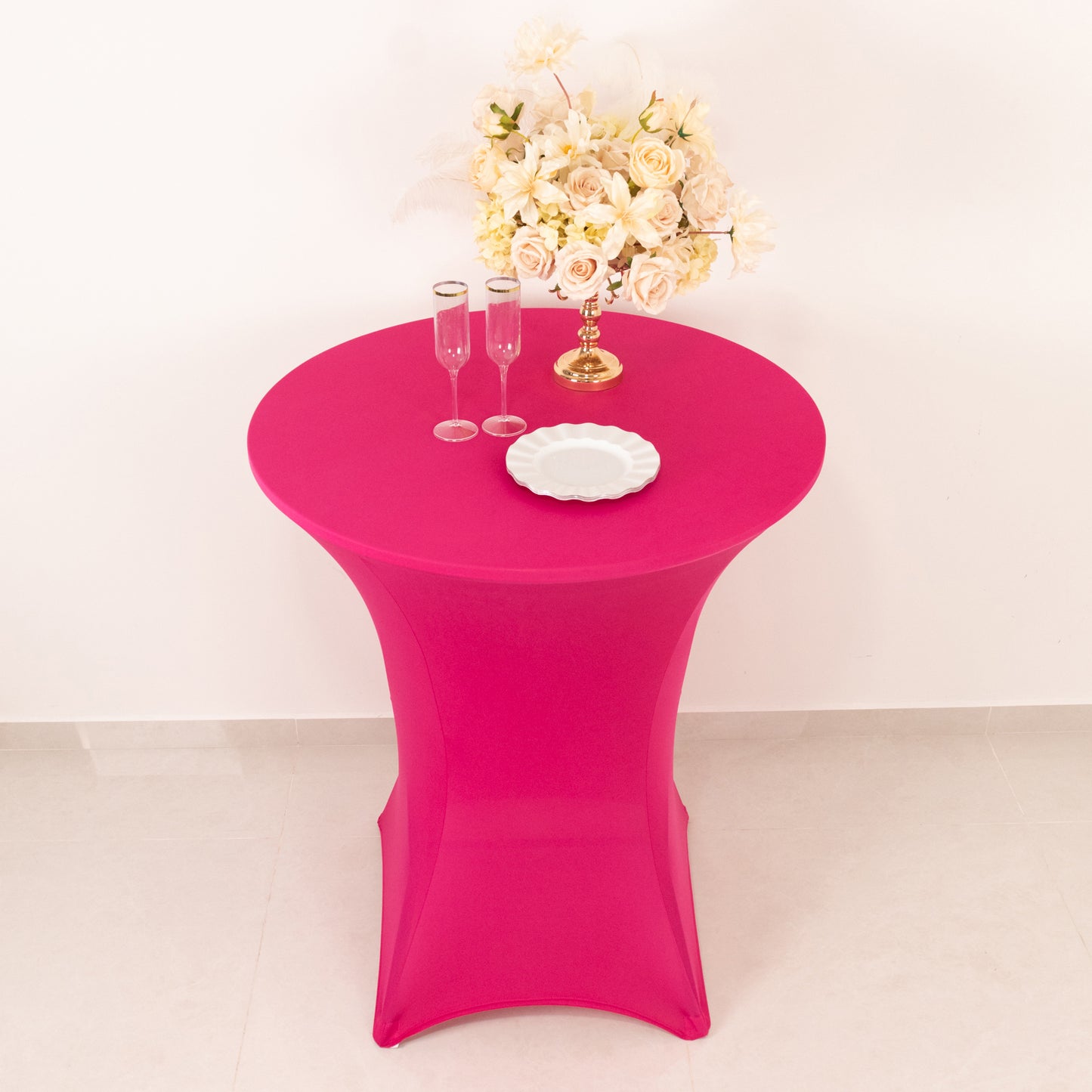 Fuchsia Highboy Spandex Cocktail Table Cover, Fitted Stretch Tablecloth for 33"-36" Dia High Top Tables