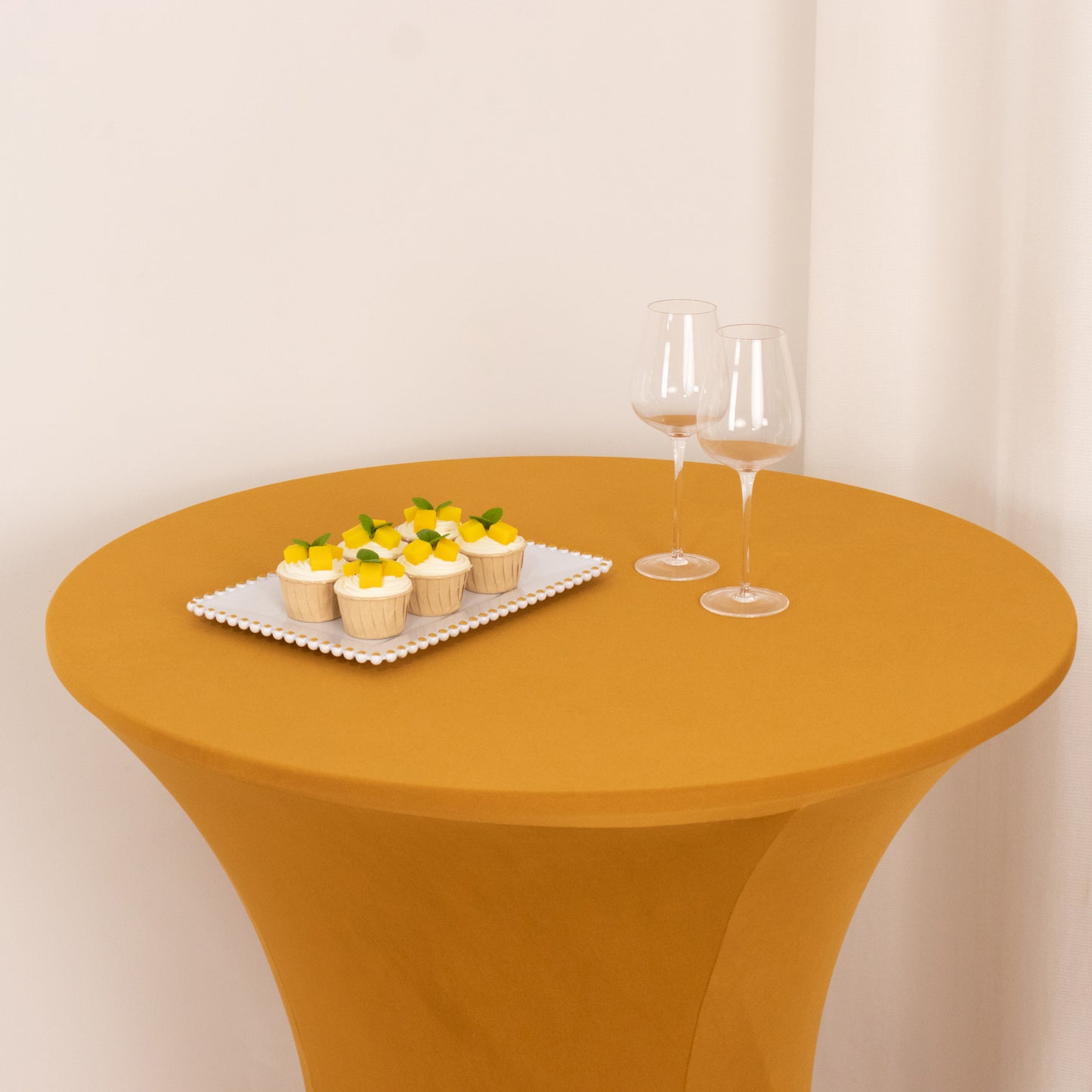 Gold Highboy Spandex Cocktail Table Cover, Fitted Stretch Tablecloth for 33"-36" Dia High Top Tables