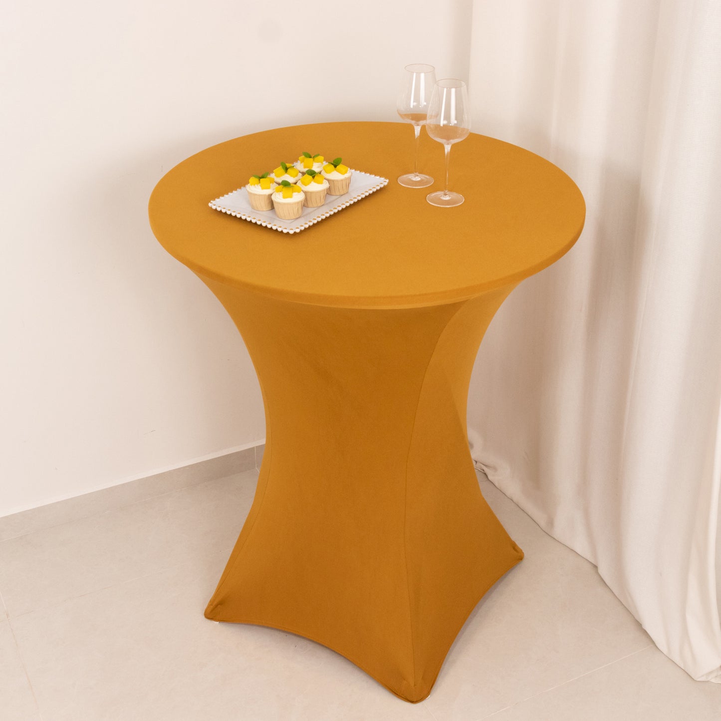 Gold Highboy Spandex Cocktail Table Cover, Fitted Stretch Tablecloth for 33"-36" Dia High Top Tables