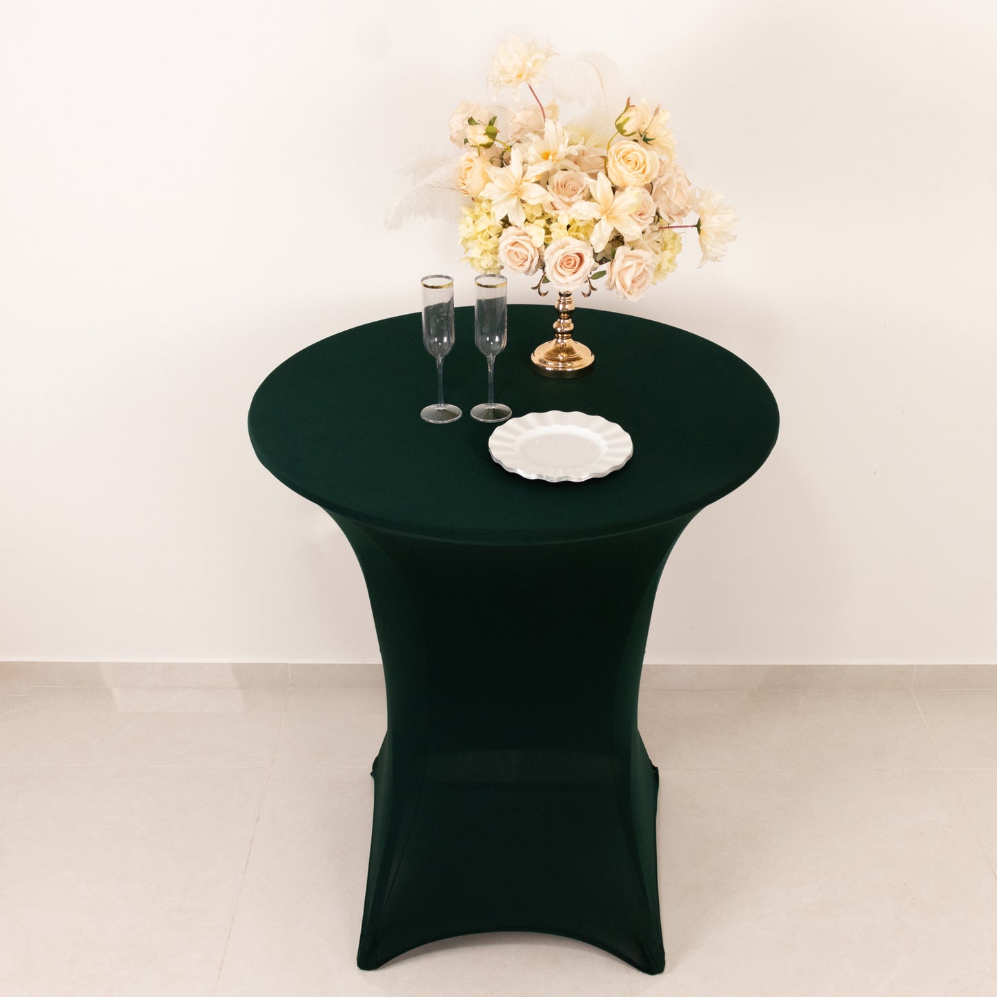 Hunter Emerald Green Highboy Spandex Cocktail Table Cover, Fitted Stretch Tablecloth for 33"-36" Dia High Top Tables