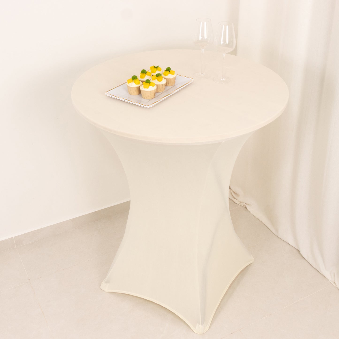 Ivory Highboy Spandex Cocktail Table Cover, Fitted Stretch Tablecloth for 33"-36" Dia High Top Tables