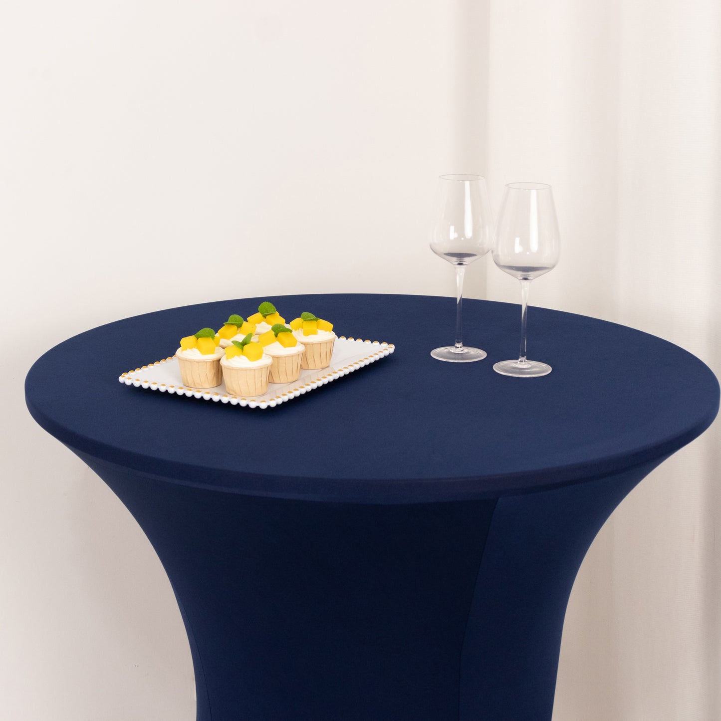 Navy Blue Highboy Spandex Cocktail Table Cover, Fitted Stretch Tablecloth for 33"-36" Dia High Top Tables