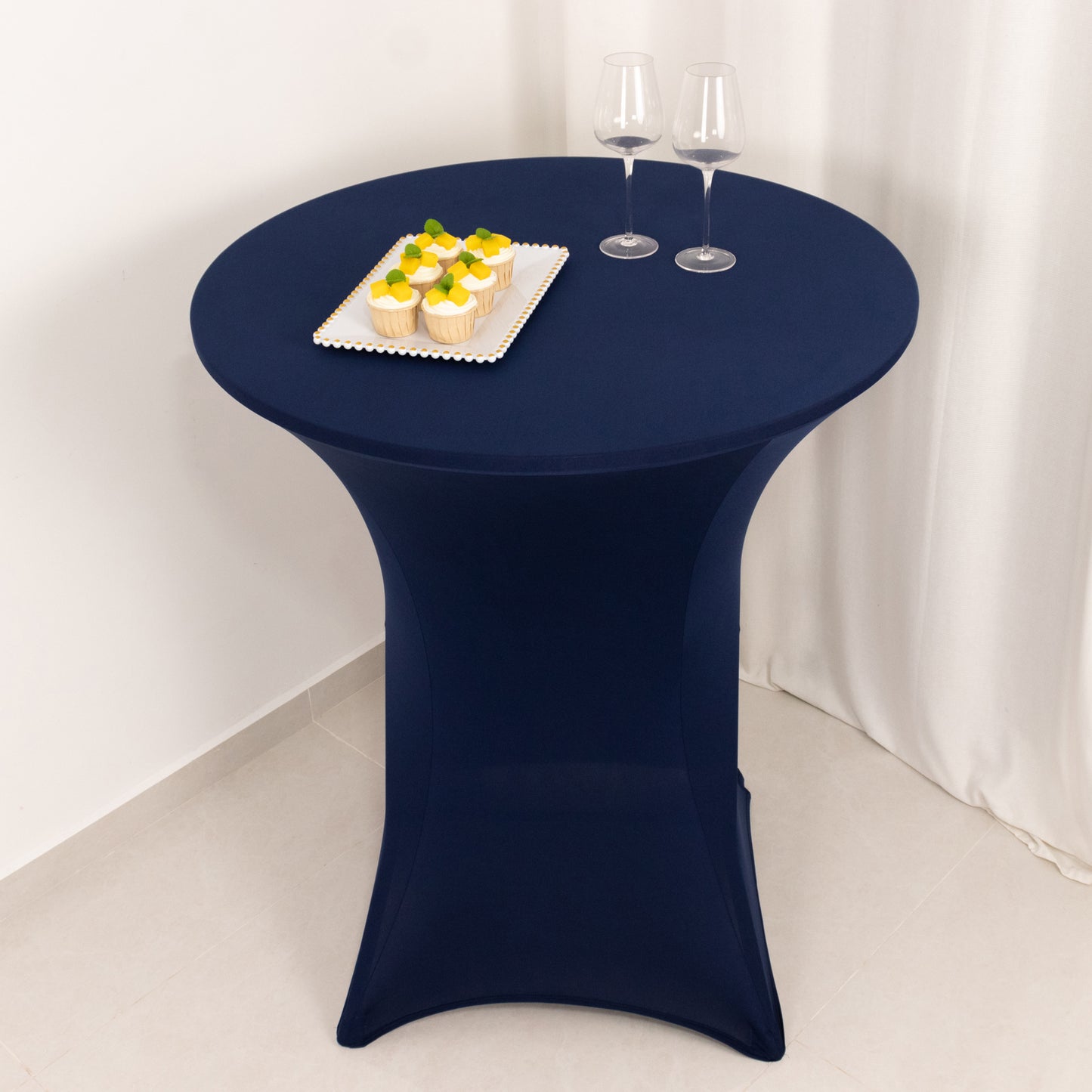 Navy Blue Highboy Spandex Cocktail Table Cover, Fitted Stretch Tablecloth for 33"-36" Dia High Top Tables