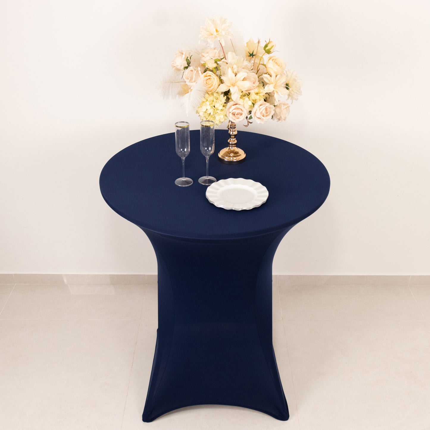 Navy Blue Highboy Spandex Cocktail Table Cover, Fitted Stretch Tablecloth for 33"-36" Dia High Top Tables