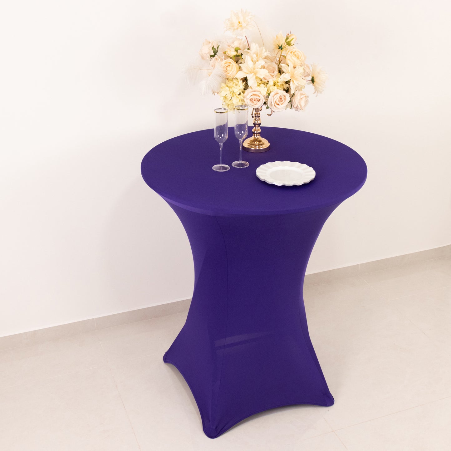 Spandex 36" Round Cocktail Table Cover Purple - Easy to Maintain Stretch Fitted Highboy Tablecloth