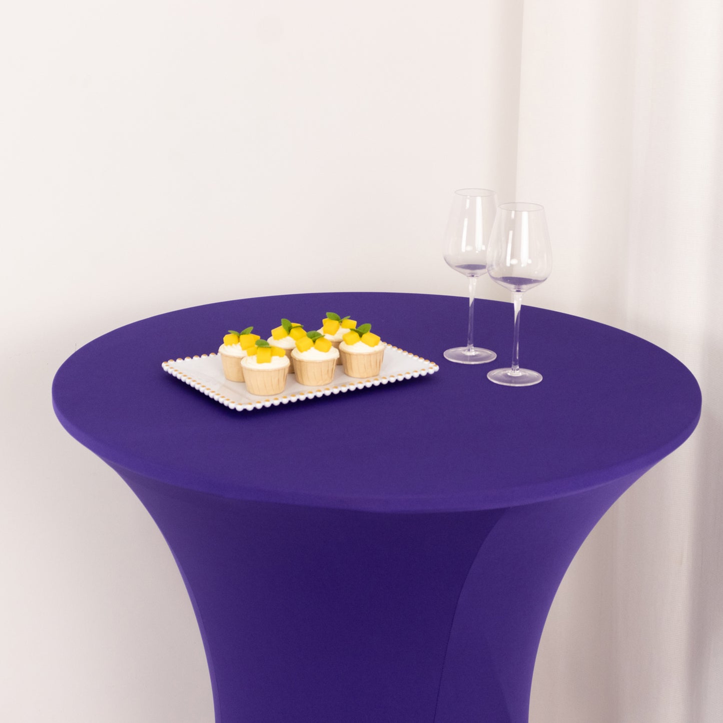 Spandex 36" Round Cocktail Table Cover Purple - Easy to Maintain Stretch Fitted Highboy Tablecloth