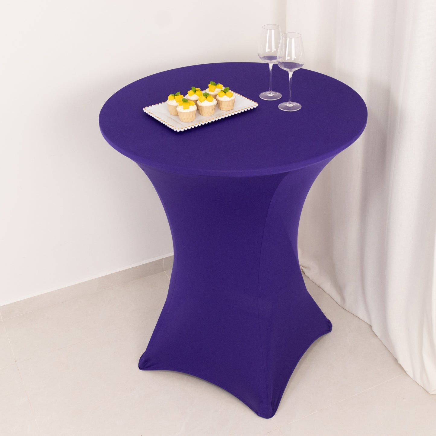 Spandex 36" Round Cocktail Table Cover Purple - Easy to Maintain Stretch Fitted Highboy Tablecloth