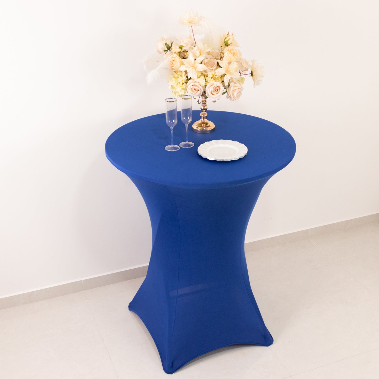 Spandex 36" Round Cocktail Table Cover Royal Blue - Easy to Maintain Stretch Fitted Highboy Tablecloth