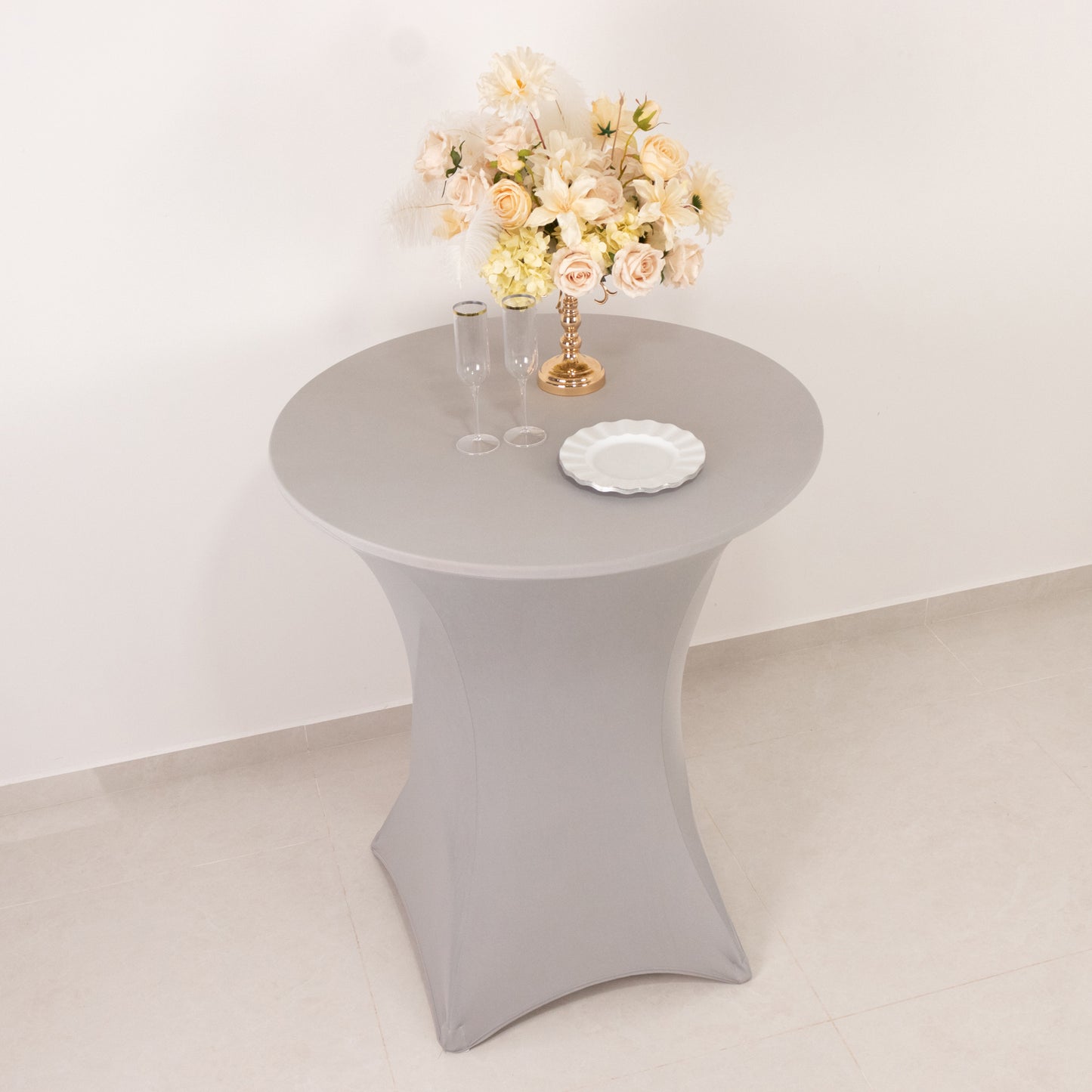 Silver Highboy Spandex Cocktail Table Cover, Fitted Stretch Tablecloth for 33"-36" Dia High Top Tables