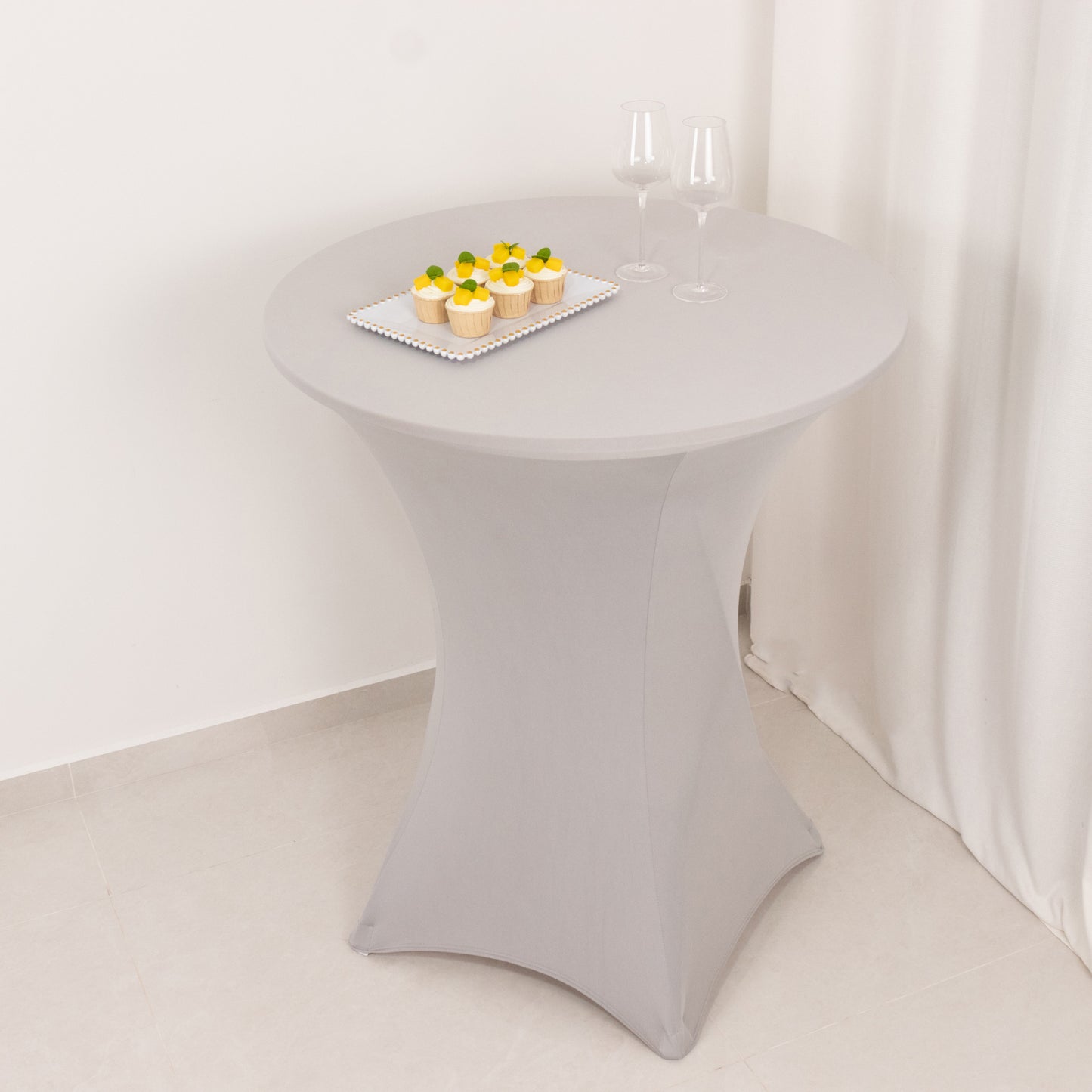 Silver Highboy Spandex Cocktail Table Cover, Fitted Stretch Tablecloth for 33"-36" Dia High Top Tables