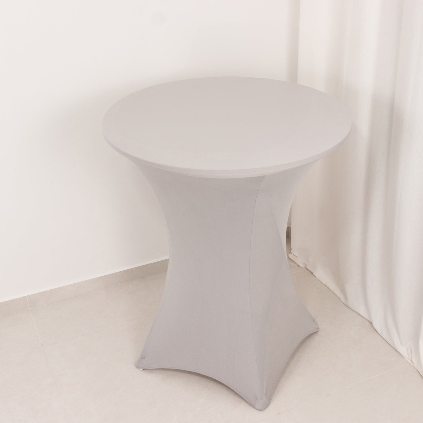 Silver Highboy Spandex Cocktail Table Cover, Fitted Stretch Tablecloth for 33"-36" Dia High Top Tables