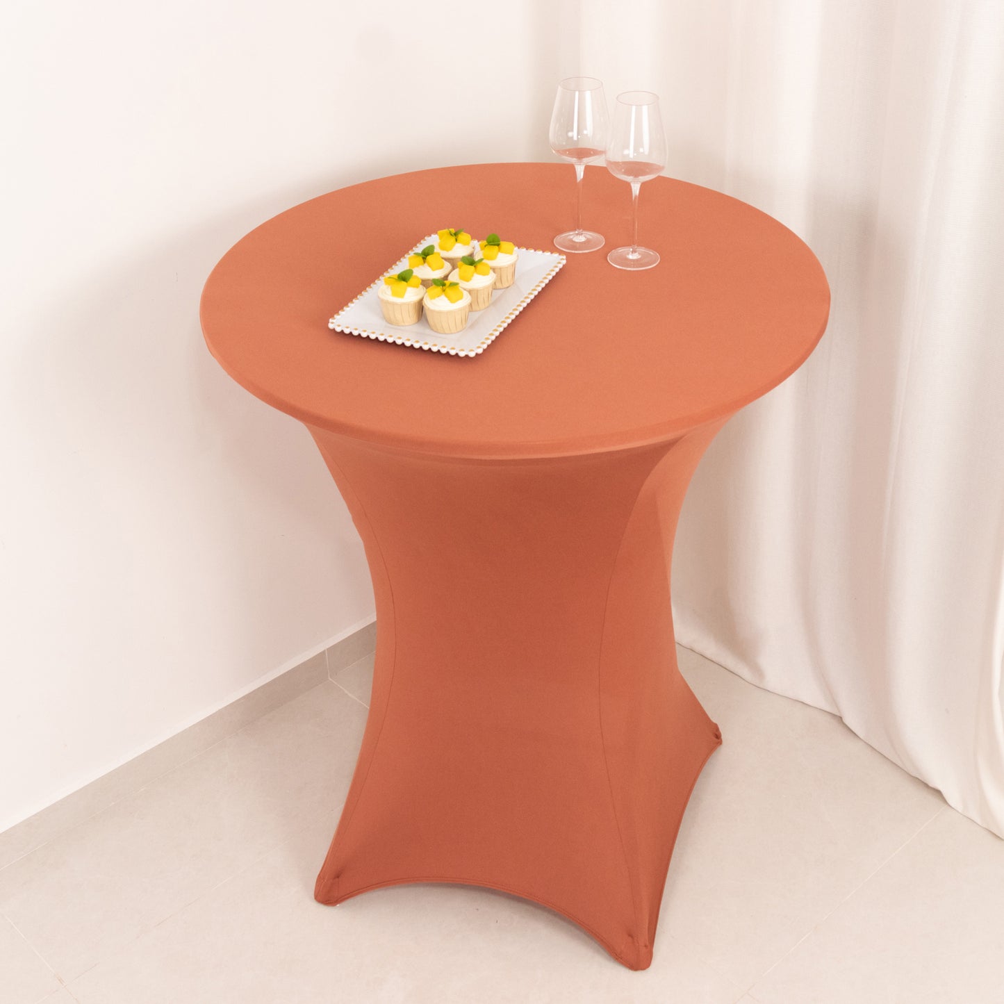 Terracotta (Rust) Highboy Spandex Cocktail Table Cover, Fitted Stretch Tablecloth for 33"-36" Dia High Top Tables