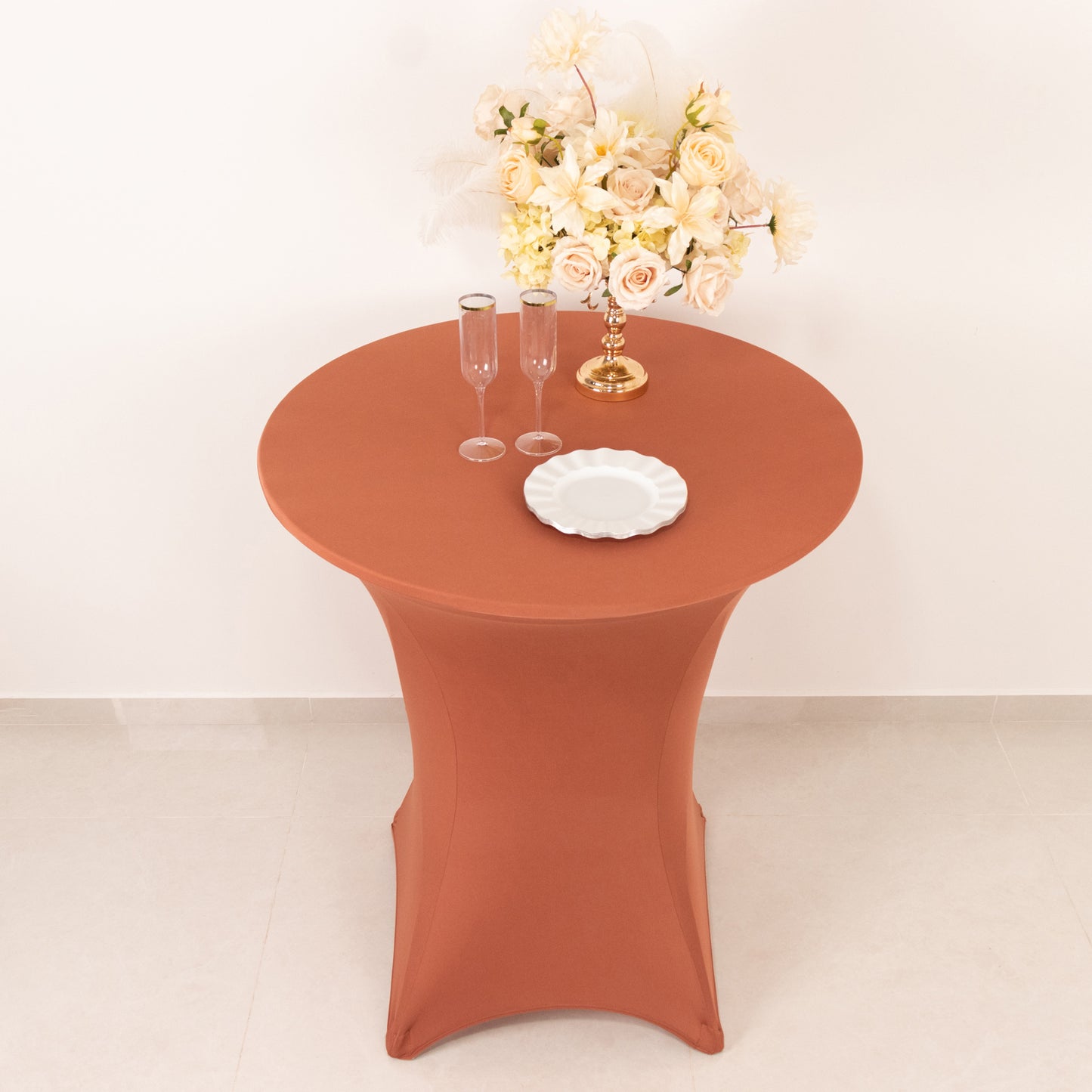 Terracotta (Rust) Highboy Spandex Cocktail Table Cover, Fitted Stretch Tablecloth for 33"-36" Dia High Top Tables