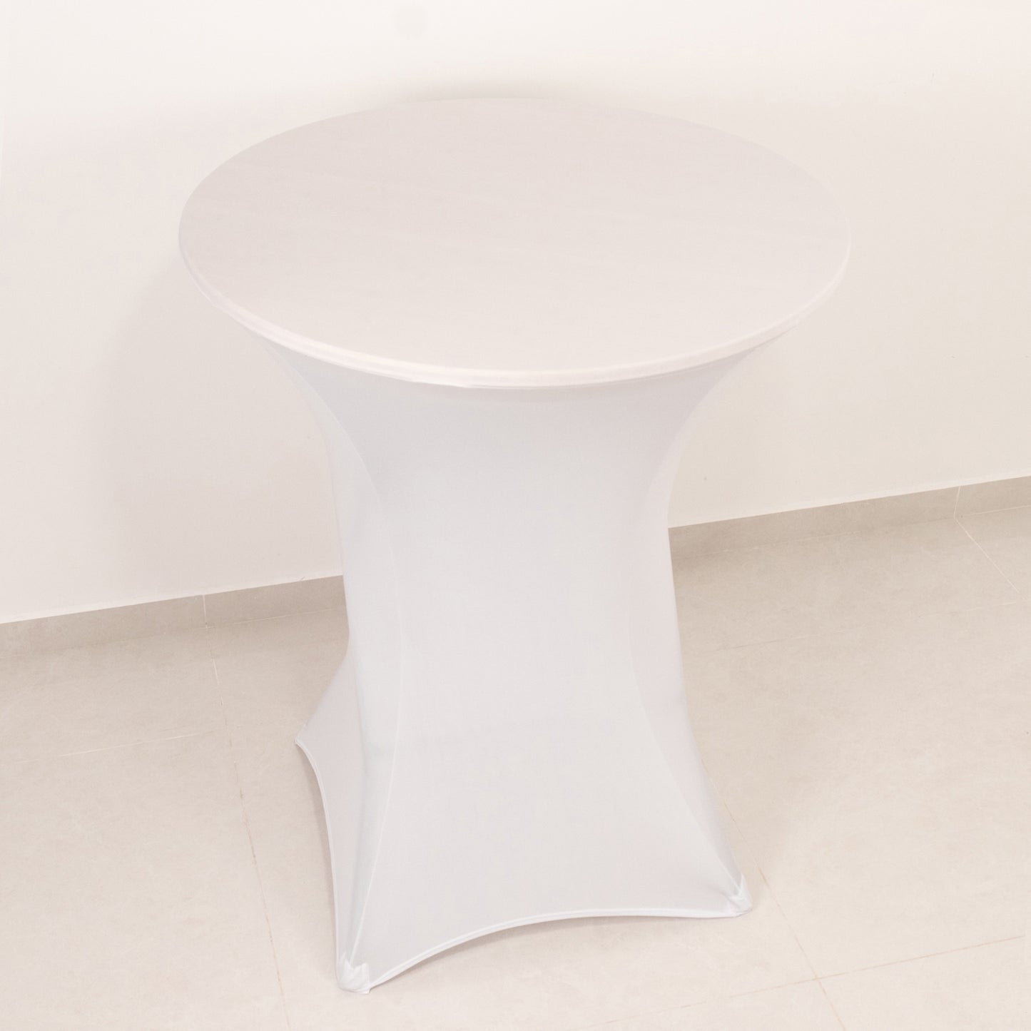 White Highboy Spandex Cocktail Table Cover, Fitted Stretch Tablecloth for 33"-36" Dia High Top Tables