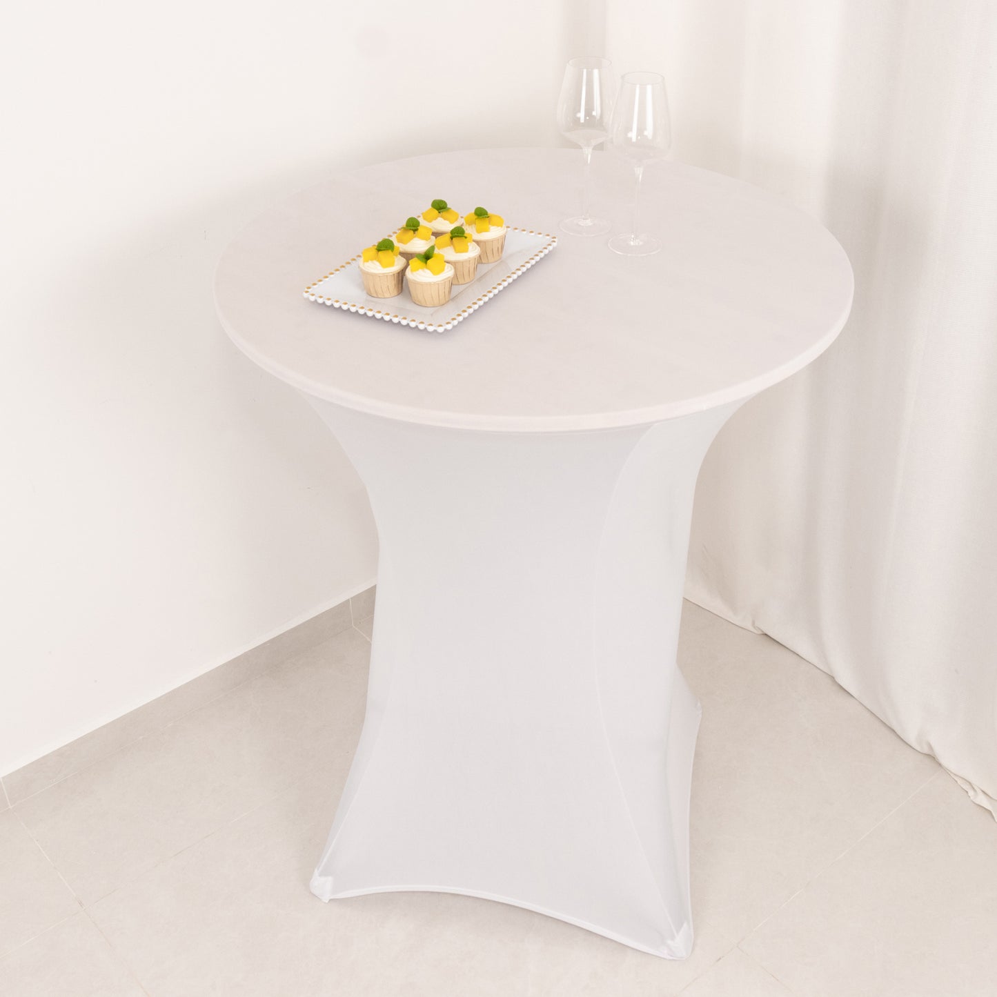 White Highboy Spandex Cocktail Table Cover, Fitted Stretch Tablecloth for 33"-36" Dia High Top Tables