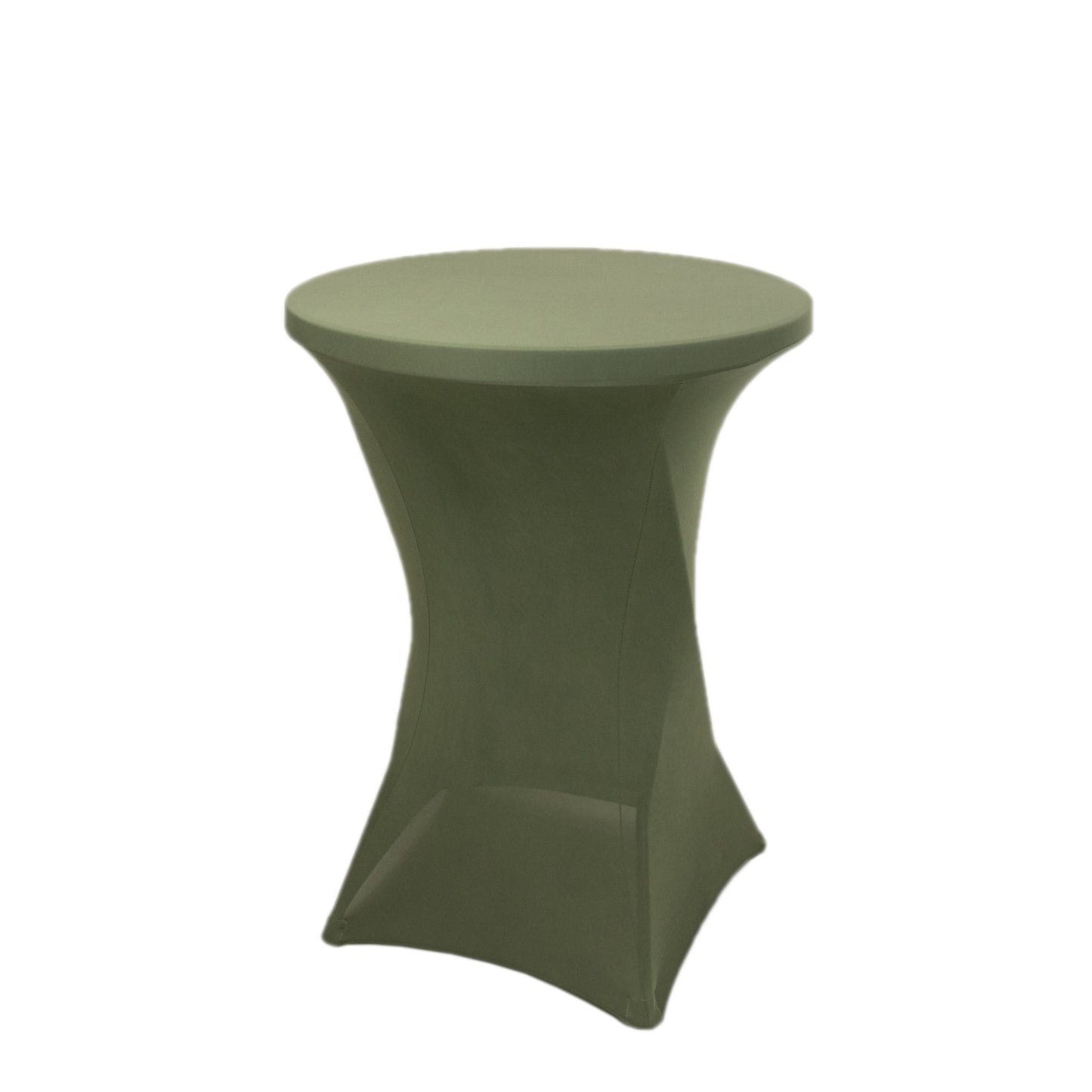 Dusty sage green fitted spandex table cover for high top cocktail tables.