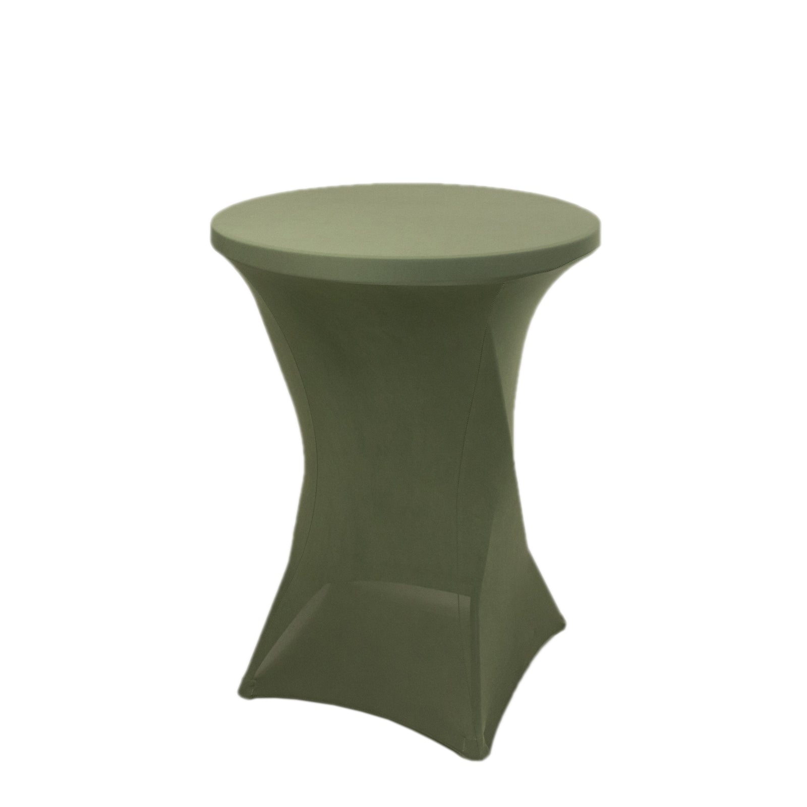 Dusty sage green fitted spandex table cover for high top cocktail tables.