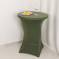 Dusty sage green fitted spandex cocktail table cover on a high top table.