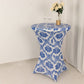Royal Blue Damask Cocktail Spandex Table Cover, 30" Round Highboy Stretch Fitted Tablecloth