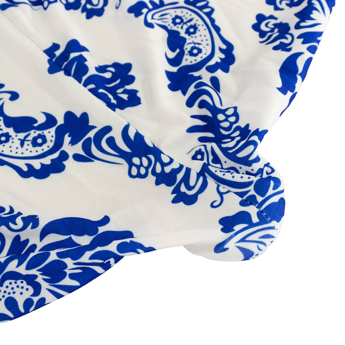 Royal Blue Damask Cocktail Spandex Table Cover, 30" Round Highboy Stretch Fitted Tablecloth