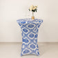 Royal Blue Damask Cocktail Spandex Table Cover, 30" Round Highboy Stretch Fitted Tablecloth